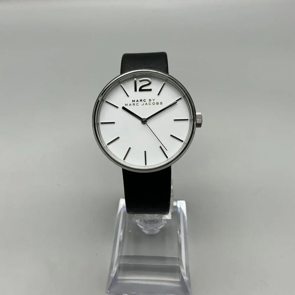 Marc By Marc Jacobs Womens Watch 36mm White Dial Black Leather New Battery